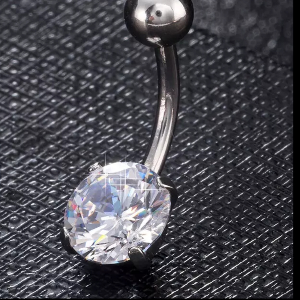 White crystal belly ring